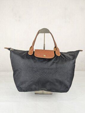 Longchamp Le Pliage Designer Tote Black Bag Nylon Leather - Preowned Clean
